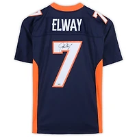 Maillot Mitchell & Ness Legacy bleu marine autographié par John Elway des Broncos de Denver