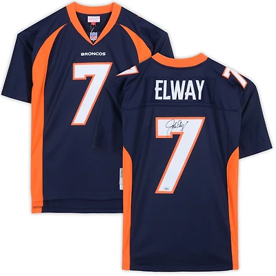 Maillot Mitchell & Ness Legacy bleu marine autographié par John Elway des Broncos de Denver