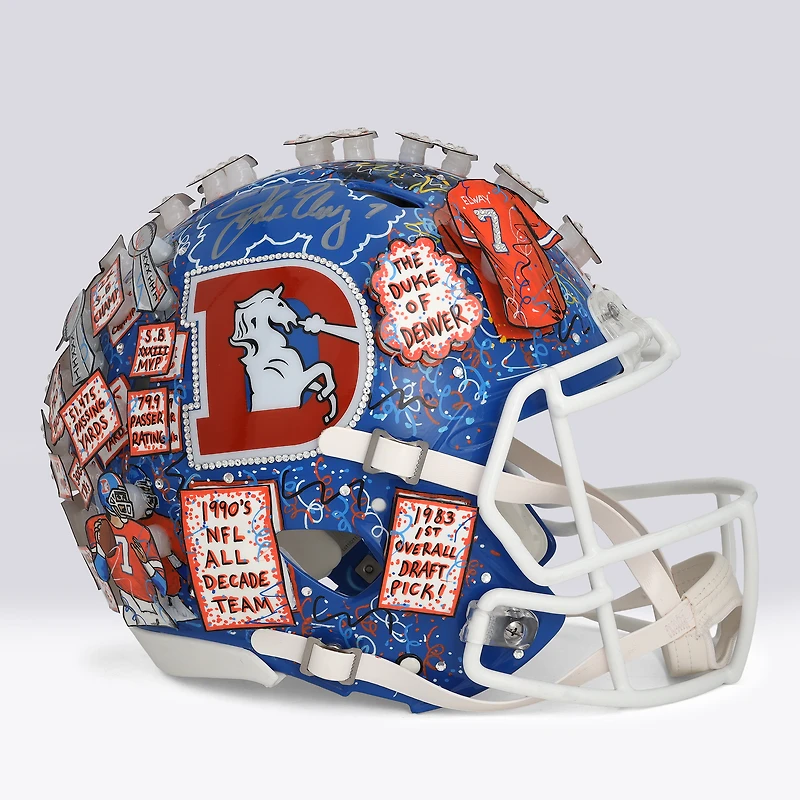 John Elway Denver Broncos Autographed Riddell 1975-1996 Throwback Speed Authentic Helmet - Art by Charles Fazzino - NF70445099