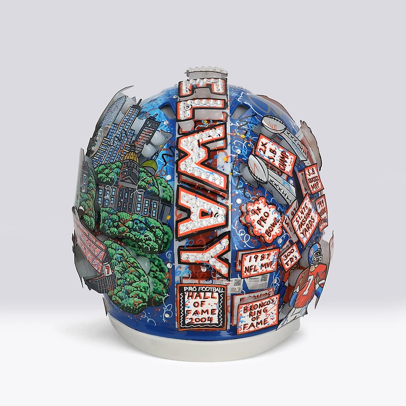 Casque Riddell Speed ​​Authentic 1975-1996, signé par John Elway (Denver Broncos) - Illustration de Charles Fazzino - NF70445099