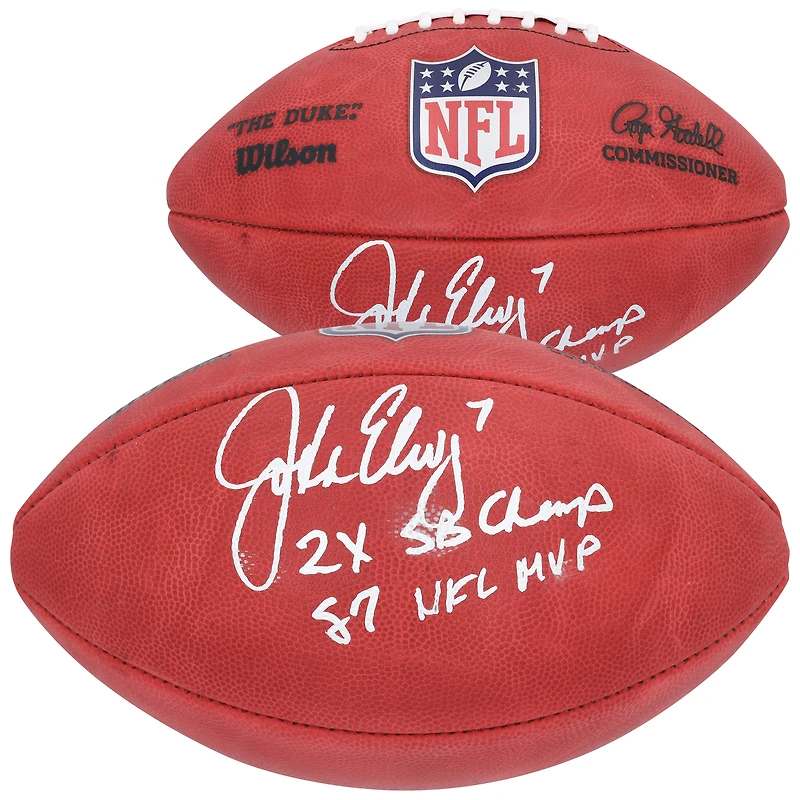 John Elway Denver Broncos Autographed Wilson Duke Full Color Football with "2X SB Champ" & "87 NFL MVP" Inscriptions
