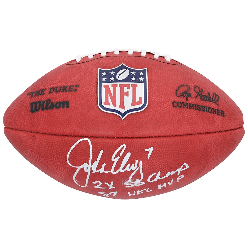 John Elway Denver Broncos Autographed Wilson Duke Full Color Football with "2X SB Champ" & "87 NFL MVP" Inscriptions