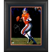 John Elway Denver Broncos Framed Autographed 16" x 20" Throwback Jersey Dropback Photograph