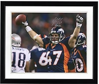 John Lynch Denver Broncos Autographed 16" x 20" Arms Up Celebrating Photograph with "HOF 21" Inscription
