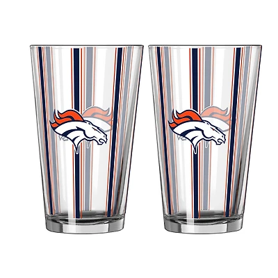 Logo Brands Denver Broncos Two-Piece 16oz. Striped Pint Glass Set