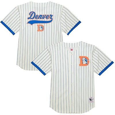 Chemise boutonnée en maille à logo vintage Final Seconds de Denver Broncos crème Mitchell & Ness pour homme