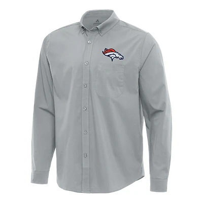 Chemise boutonnée à manches longues en tissu tri-blend gris antigua pour homme des Denver Broncos