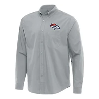 Chemise boutonnée à manches longues en tissu tri-blend gris antigua pour homme des Denver Broncos