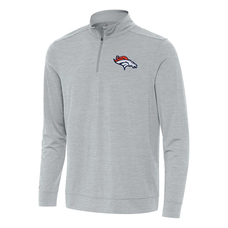Haut à fermeture éclair quart de tour Antigua Heather Grey pour homme des Denver Broncos