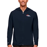 Sweat à capuche zippé intégral pour homme avec logo des Broncos de Denver, bleu marine Antigua