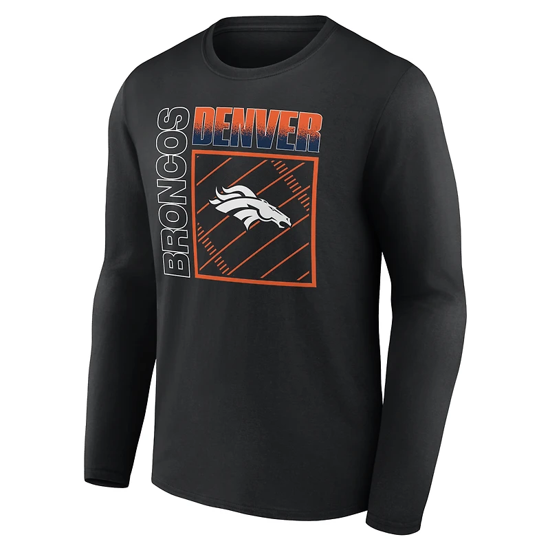 T-shirt à manches longues noir pour homme Denver Broncos, domicile, personnalisé avec nom et numéro