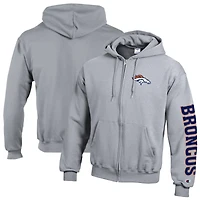 Men's Champion  Heather Gray Denver Broncos Powerblend Fleece Full-Zip Hoodie