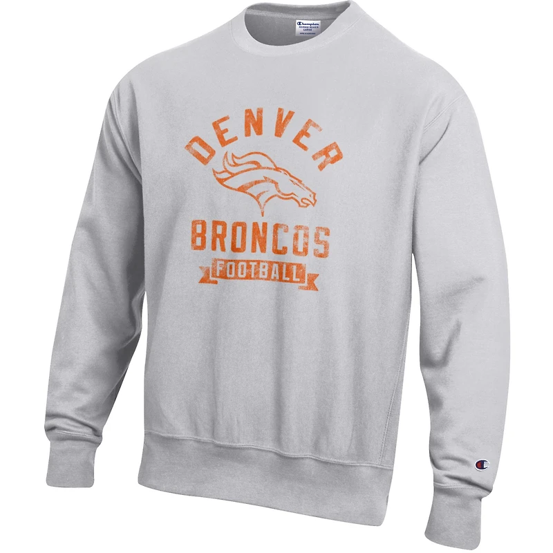 Men's Champion  Heather Gray Denver Broncos Reverse Weave Fleece Pullover Sweatshirt