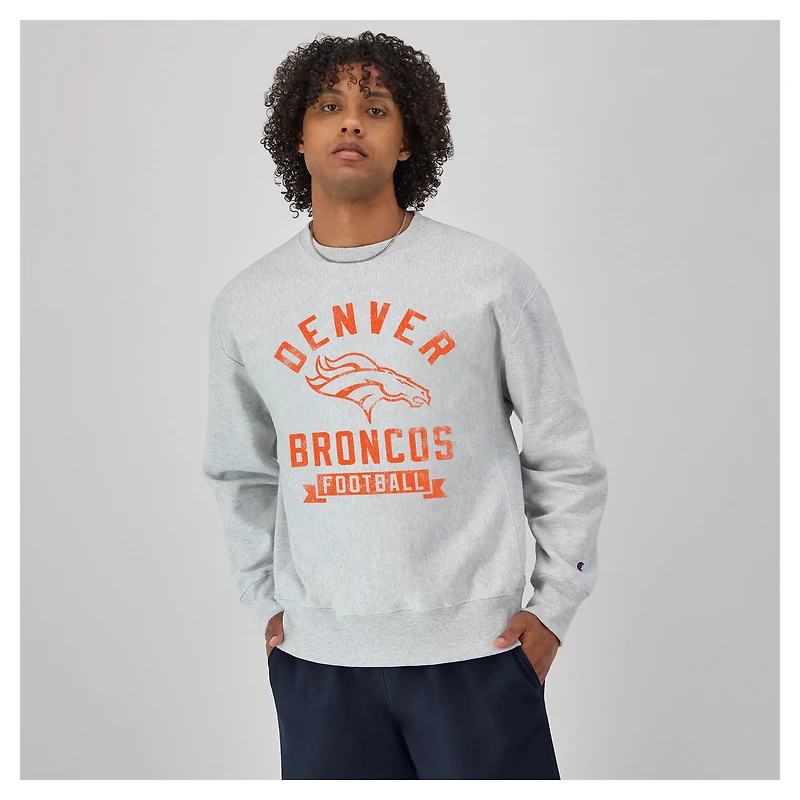 Sweat-shirt en polaire à tissage inversé Champion pour homme, gris chiné, des Denver Broncos