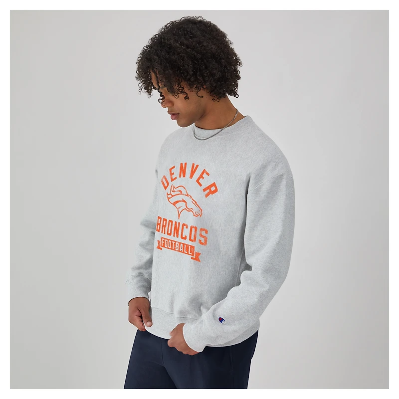 Men's Champion  Heather Gray Denver Broncos Reverse Weave Fleece Pullover Sweatshirt