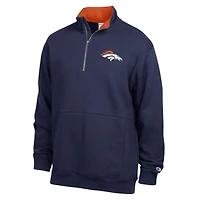 Men's Champion  Navy/Orange Denver Broncos Fleece Quarter-Zip Pullover