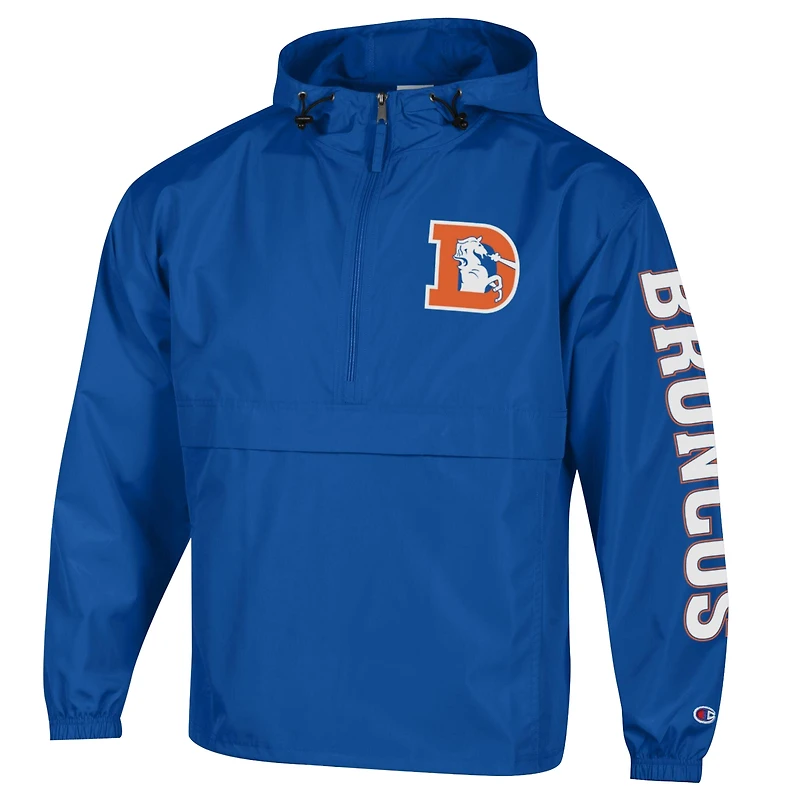 Veste coupe-vent à capuche demi-zip pliable Champion Royal Denver Broncos pour homme