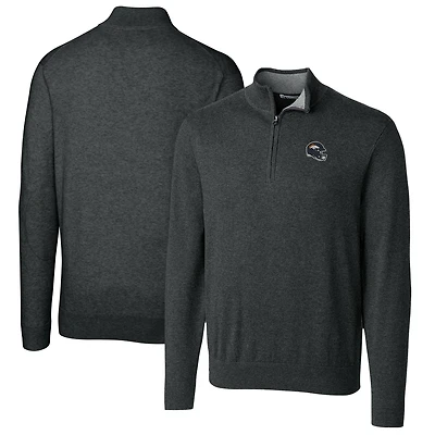 Men's Cutter & Buck Charcoal Denver Broncos Helmet Lakemont Tri-Blend Quarter-Zip Pullover Sweater
