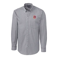 Chemise boutonnée à manches longues et carreaux extensibles faciles d'entretien pour homme, couleur anthracite, avec logo rétro des Denver Broncos, Cutter & Buck