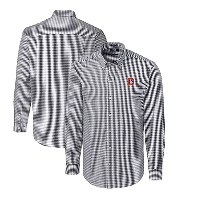 Chemise boutonnée à manches longues et carreaux extensibles faciles d'entretien pour homme, couleur anthracite, avec logo rétro des Denver Broncos, Cutter & Buck