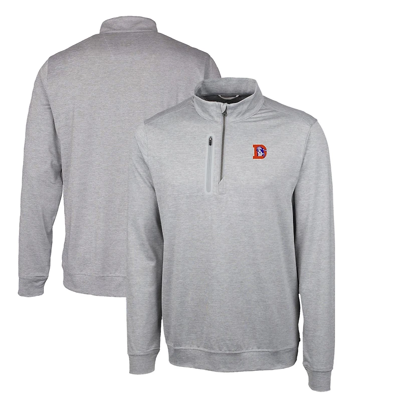 Pull zippé à quart de tour pour homme, gris, coupe Cutter & Buck, Denver Broncos Stealth Heathered, grand et grand, avec logo rétro