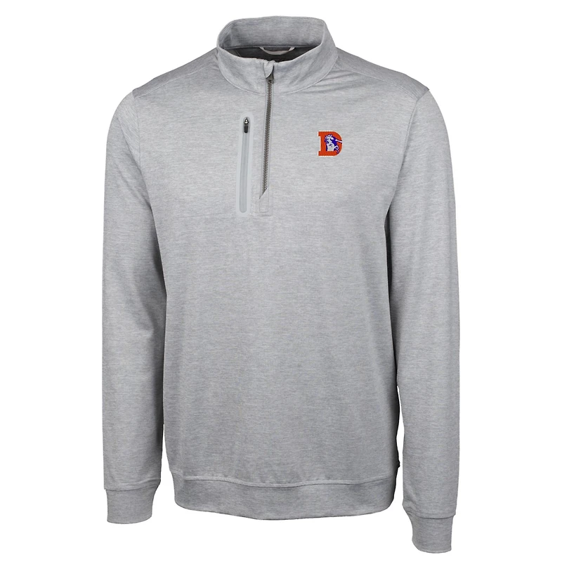 Pull zippé à quart de tour pour homme, gris, coupe Cutter & Buck, Denver Broncos Stealth Heathered, grand et grand, avec logo rétro