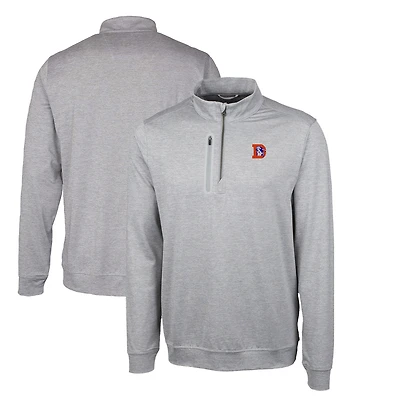 Pull zippé à quart de tour pour homme, gris, coupe Cutter & Buck, Denver Broncos Stealth Heathered, grand et grand, avec logo rétro