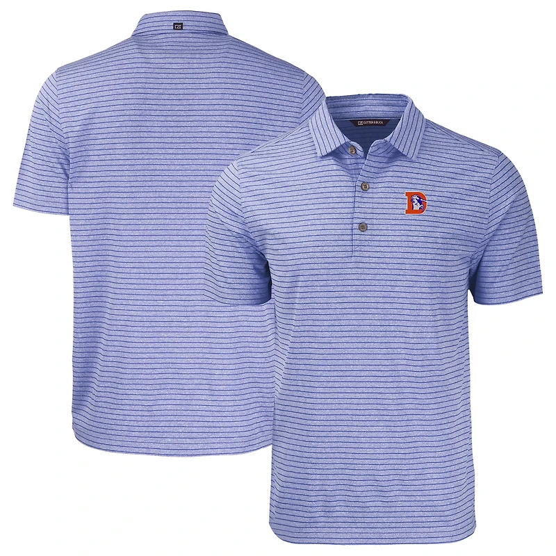 Polo recyclé extensible à rayures écologiques Forge Eco Heather Stripe pour homme, bleu chiné, coupe-vent et buck, Denver Broncos Throwback, grandes tailles