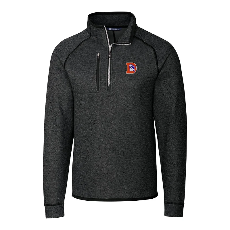 Men's Cutter & Buck Heather Charcoal Denver Broncos Mainsail Sweater-Knit Big Tall Half-Zip Pullover Jacket
