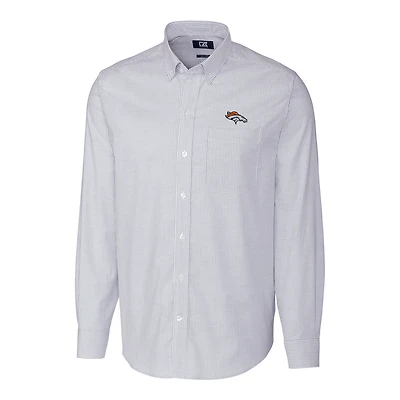 Chemise boutonnée extensible à manches longues et rayures en tissu Oxford bleu clair pour homme, coupe Cutter & Buck, Denver Broncos, grandes tailles