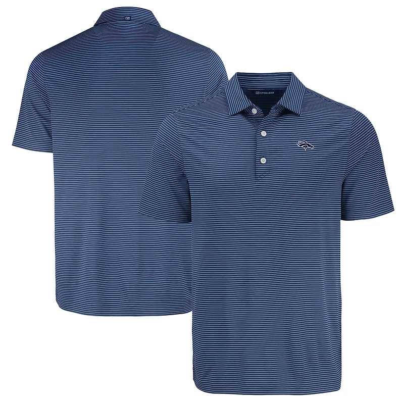 Polo à rayures fines Forge Eco bleu marine pour homme des Denver Broncos Cutter & Buck