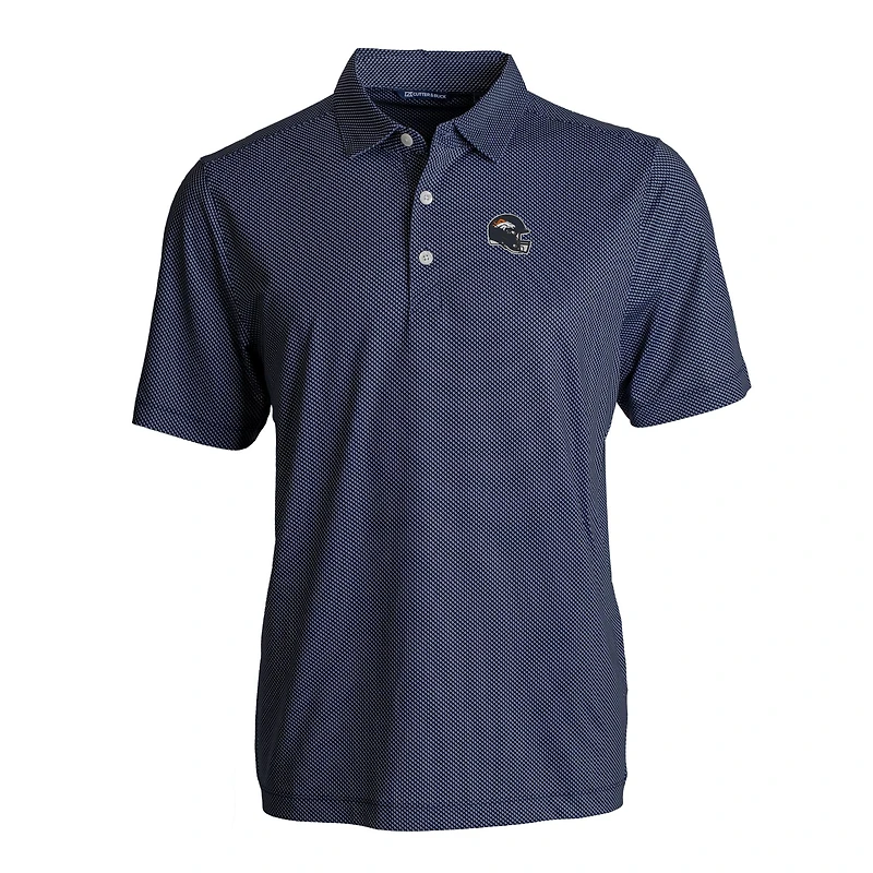 Polo extensible recyclé à imprimé Pike Eco Symmetry pour homme, bleu marine, avec casque des Denver Broncos, coupe Cutter & Buck, grandes tailles