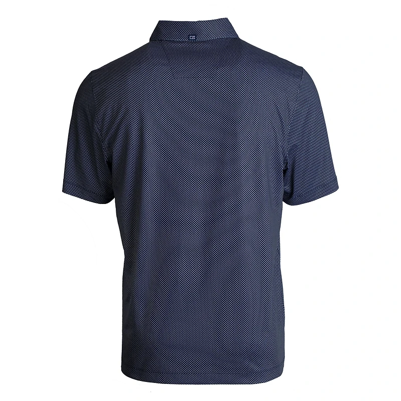 Polo extensible recyclé à imprimé Pike Eco Symmetry pour homme, bleu marine, avec casque des Denver Broncos, coupe Cutter & Buck, grandes tailles