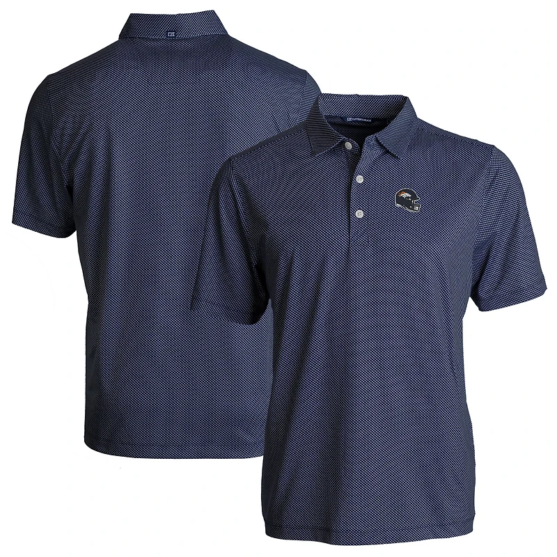 Polo extensible recyclé à imprimé Pike Eco Symmetry pour homme, bleu marine, avec casque des Denver Broncos, coupe Cutter & Buck, grandes tailles