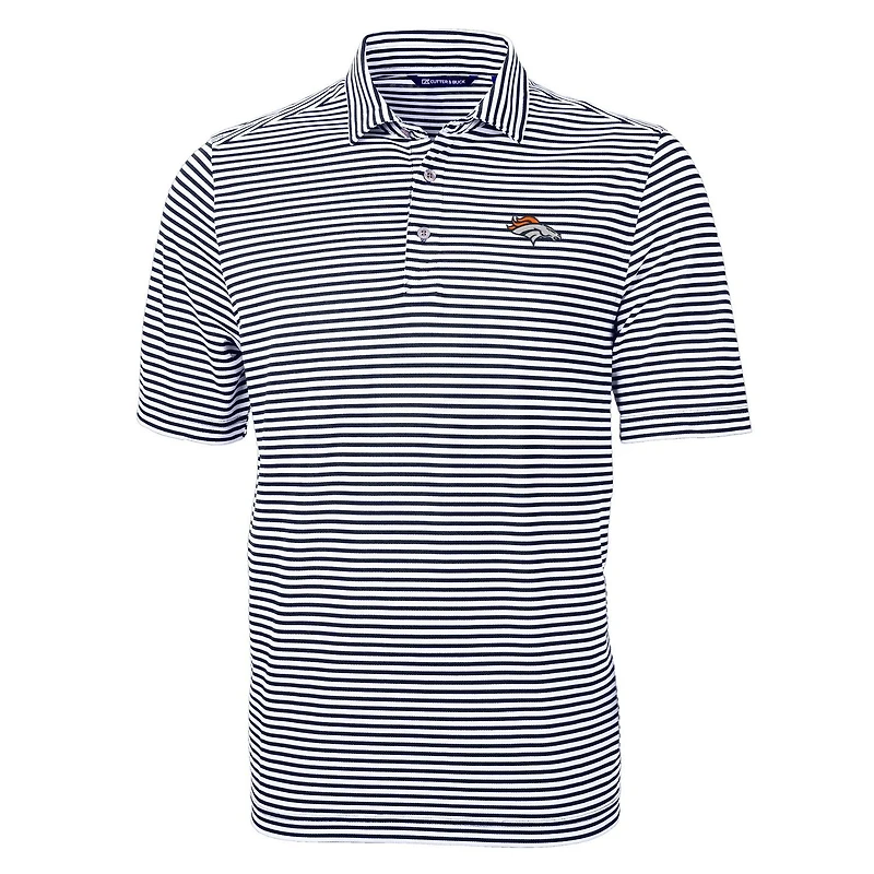 Polo recyclé à rayures et piqué écologique Virtue des Denver Broncos pour homme, bleu marine, Cutter & Buck