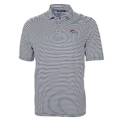 Polo recyclé à rayures et piqué écologique Virtue des Denver Broncos pour homme, bleu marine, Cutter & Buck