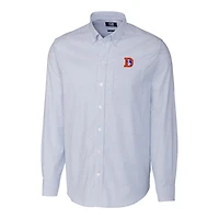 Chemise boutonnée à manches longues et rayures Oxford extensibles bleu poudre pour homme, Cutter & Buck, avec logo rétro des Broncos de Denver