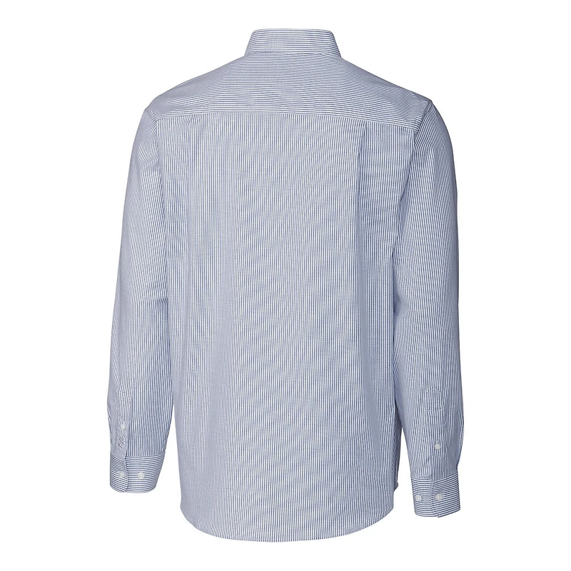 Chemise boutonnée à manches longues et rayures Oxford extensibles bleu poudre pour homme, Cutter & Buck, avec logo rétro des Broncos de Denver