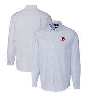 Chemise boutonnée à manches longues et rayures Oxford extensibles bleu poudre pour homme, Cutter & Buck, avec logo rétro des Broncos de Denver