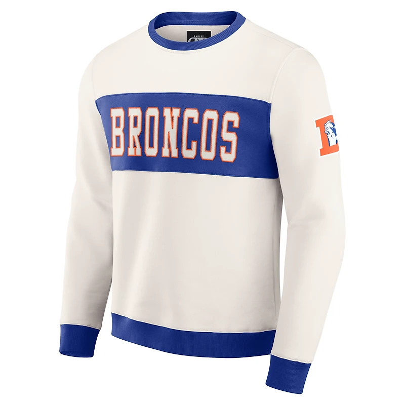 Sweat-shirt ras du cou colorblock crème pour homme de la collection Darius Rucker par Fanatics des Broncos Denver