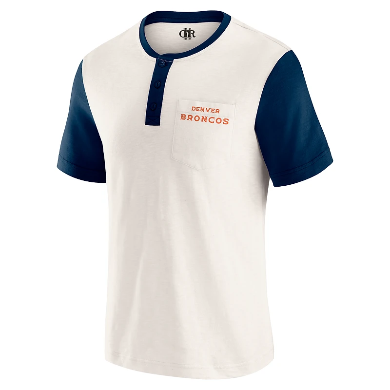 Men's Darius Rucker Collection by Fanatics Cream Denver Broncos Henley Colorblock Slub Pocket T-Shirt