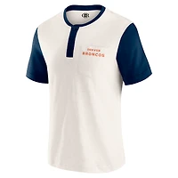 Men's Darius Rucker Collection by Fanatics Cream Denver Broncos Henley Colorblock Slub Pocket T-Shirt