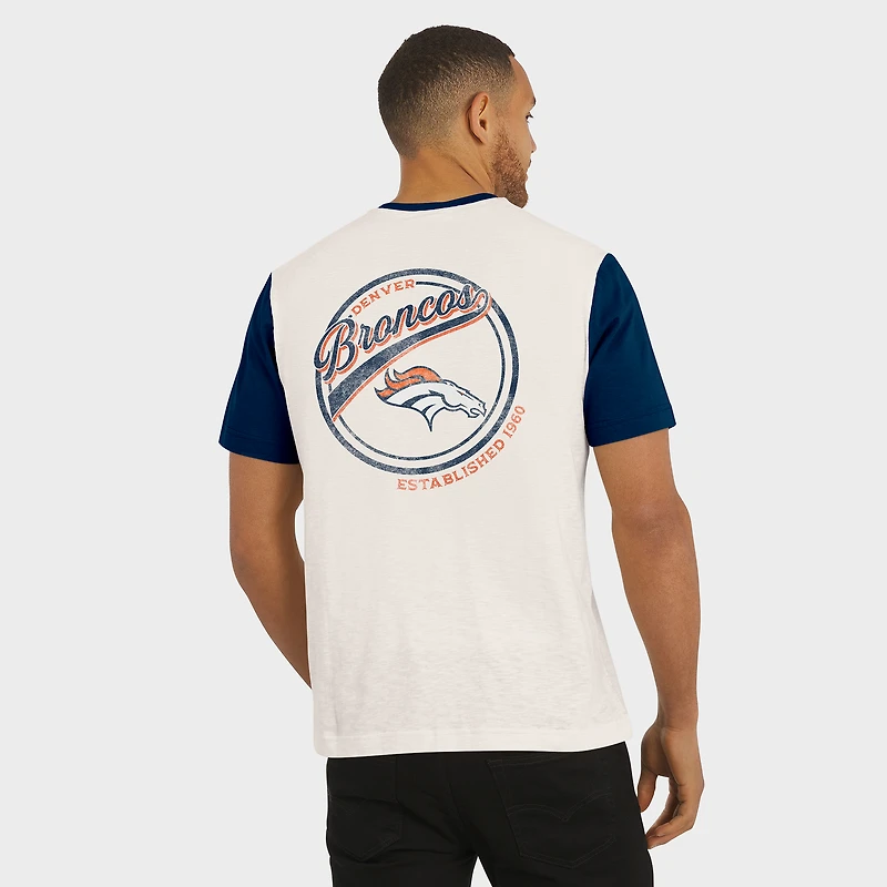 Men's Darius Rucker Collection by Fanatics Cream Denver Broncos Henley Colorblock Slub Pocket T-Shirt