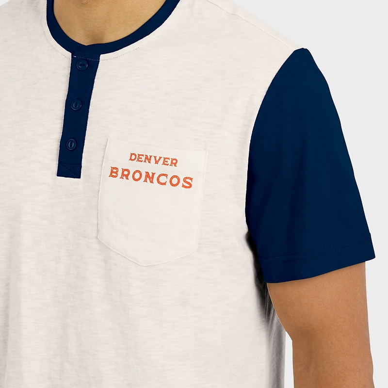 Men's Darius Rucker Collection by Fanatics Cream Denver Broncos Henley Colorblock Slub Pocket T-Shirt