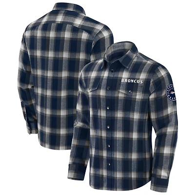 Chemise à boutons-pression en flanelle carreaux bleu marine des Broncos de Denver pour homme, collection Darius Rucker par Fanatics