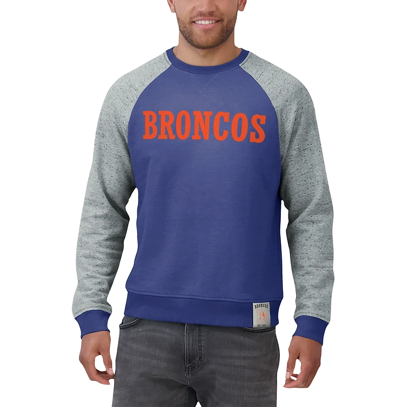Men's Darius Rucker Collection by Fanatics Royal/Heather Gray Denver Broncos Throwback Color Block Raglan Pullover Sweatshirt