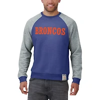 Men's Darius Rucker Collection by Fanatics Royal/Heather Gray Denver Broncos Throwback Color Block Raglan Pullover Sweatshirt