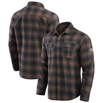 Chemise boutonnée à manches longues classique en flanelle pour homme de la collection Darius Rucker Fanatics, couleur tan, Denver Broncos