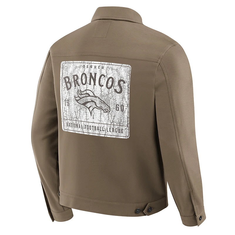 Veste camionneur à boutons pleine longueur pour homme de la collection Darius Rucker par Fanatics, couleur tan des Denver Broncos