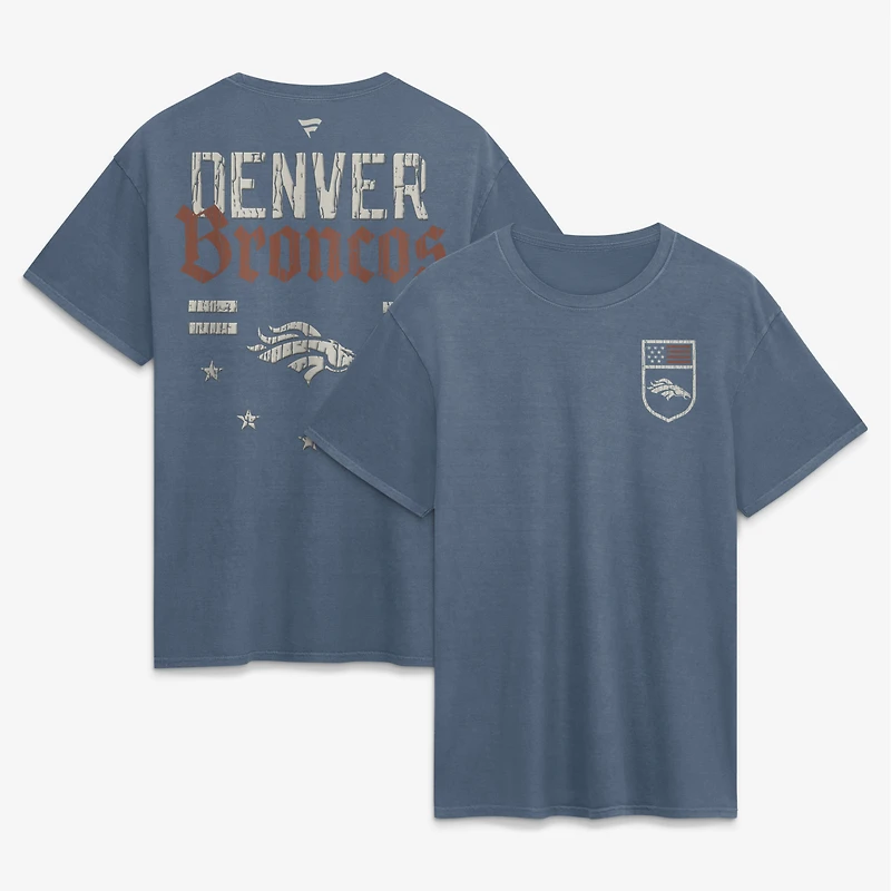 T-shirt Fanatics Blue Denver Broncos pour homme, style américain délavé